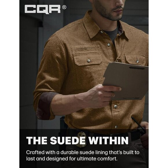 Mens Suede Wheat Brown Cotton Flannel Shirt Long Sleeve Casual Outdoor Plaid - Picture 8 of 9